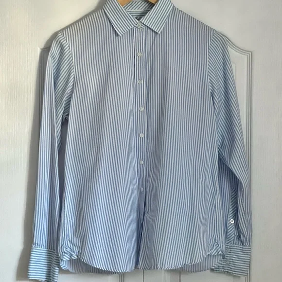 GAP Women’s Blue and White Cotton Fitted Striped Shirt - Picture 2 of 5